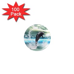 Funny Dolphin Jumping By A Heart Made Of Water 1  Mini Magnets (100 Pack) 