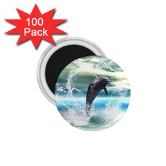 Funny Dolphin Jumping By A Heart Made Of Water 1 75  Magnets (100 Pack)  by FantasyWorld7