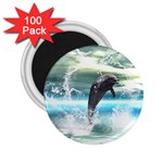 Funny Dolphin Jumping By A Heart Made Of Water 2.25  Magnets (100 pack) 