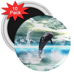 Funny Dolphin Jumping By A Heart Made Of Water 3  Magnets (10 Pack)  by FantasyWorld7