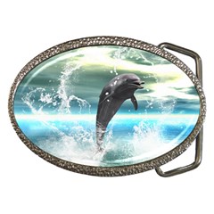 Funny Dolphin Jumping By A Heart Made Of Water Belt Buckles by FantasyWorld7