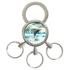 Funny Dolphin Jumping By A Heart Made Of Water 3-ring Key Chains