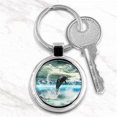 Funny Dolphin Jumping By A Heart Made Of Water Key Chains (round)  by FantasyWorld7