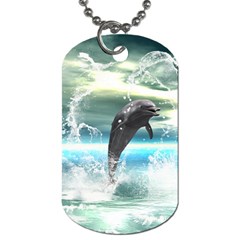 Funny Dolphin Jumping By A Heart Made Of Water Dog Tag (one Side)