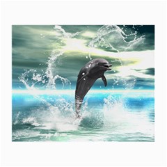 Funny Dolphin Jumping By A Heart Made Of Water Small Glasses Cloth