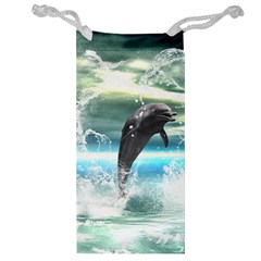 Funny Dolphin Jumping By A Heart Made Of Water Jewelry Bags