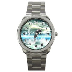 Funny Dolphin Jumping By A Heart Made Of Water Sport Metal Watches by FantasyWorld7