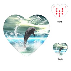 Funny Dolphin Jumping By A Heart Made Of Water Playing Cards (heart)  by FantasyWorld7