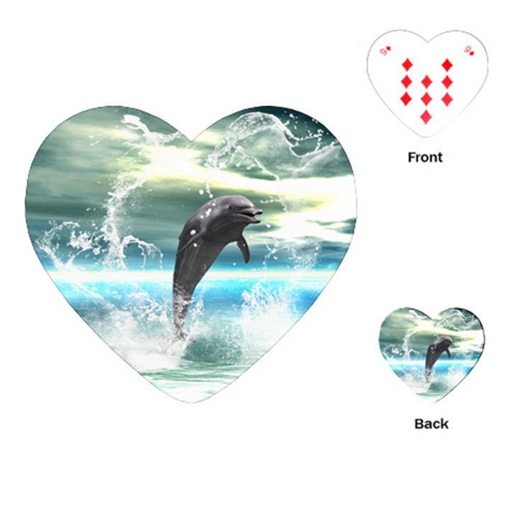 Funny Dolphin Jumping By A Heart Made Of Water Playing Cards (Heart) 