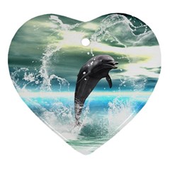 Funny Dolphin Jumping By A Heart Made Of Water Heart Ornament (2 Sides) by FantasyWorld7