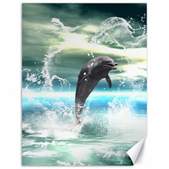 Funny Dolphin Jumping By A Heart Made Of Water Canvas 18  X 24  