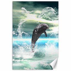 Funny Dolphin Jumping By A Heart Made Of Water Canvas 24  X 36  by FantasyWorld7