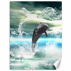 Funny Dolphin Jumping By A Heart Made Of Water Canvas 36  X 48   by FantasyWorld7