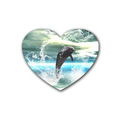 Funny Dolphin Jumping By A Heart Made Of Water Rubber Coaster (heart)  by FantasyWorld7