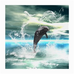 Funny Dolphin Jumping By A Heart Made Of Water Medium Glasses Cloth by FantasyWorld7