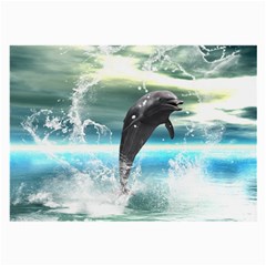 Funny Dolphin Jumping By A Heart Made Of Water Large Glasses Cloth