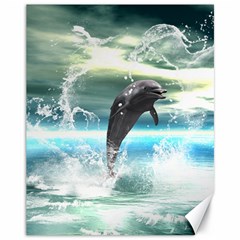 Funny Dolphin Jumping By A Heart Made Of Water Canvas 11  X 14   by FantasyWorld7