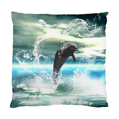 Funny Dolphin Jumping By A Heart Made Of Water Standard Cushion Case (one Side)  by FantasyWorld7