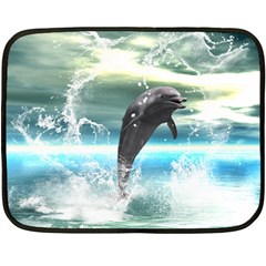 Funny Dolphin Jumping By A Heart Made Of Water Fleece Blanket (mini) by FantasyWorld7