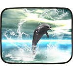 Funny Dolphin Jumping By A Heart Made Of Water Fleece Blanket (Mini)