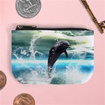 Funny Dolphin Jumping By A Heart Made Of Water Mini Coin Purses