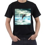 Funny Dolphin Jumping By A Heart Made Of Water Men s T-Shirt (Black)