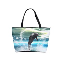 Funny Dolphin Jumping By A Heart Made Of Water Shoulder Handbags by FantasyWorld7