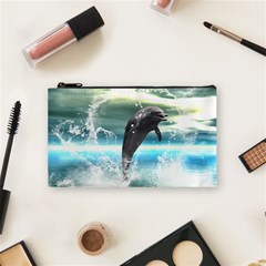 Funny Dolphin Jumping By A Heart Made Of Water Cosmetic Bag (small) 