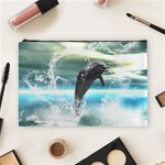 Funny Dolphin Jumping By A Heart Made Of Water Cosmetic Bag (Large) 