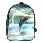 Funny Dolphin Jumping By A Heart Made Of Water School Bags(Large) 