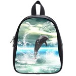 Funny Dolphin Jumping By A Heart Made Of Water School Bags (Small) 