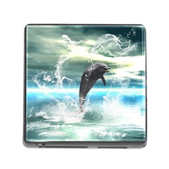 Funny Dolphin Jumping By A Heart Made Of Water Memory Card Reader (square) by FantasyWorld7