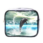 Funny Dolphin Jumping By A Heart Made Of Water Mini Toiletries Bags