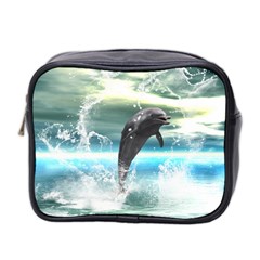 Funny Dolphin Jumping By A Heart Made Of Water Mini Toiletries Bag 2-side by FantasyWorld7