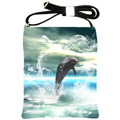 Funny Dolphin Jumping By A Heart Made Of Water Shoulder Sling Bags by FantasyWorld7