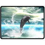 Funny Dolphin Jumping By A Heart Made Of Water Fleece Blanket (Large) 