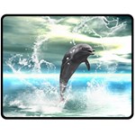 Funny Dolphin Jumping By A Heart Made Of Water Fleece Blanket (Medium) 