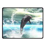 Funny Dolphin Jumping By A Heart Made Of Water Fleece Blanket (Small)