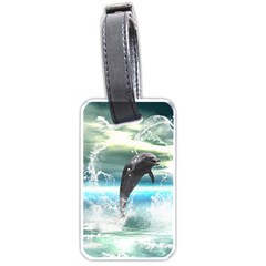 Funny Dolphin Jumping By A Heart Made Of Water Luggage Tags (one Side) 