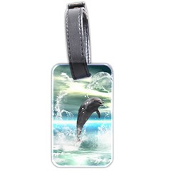 Funny Dolphin Jumping By A Heart Made Of Water Luggage Tags (two Sides) by FantasyWorld7