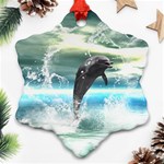 Funny Dolphin Jumping By A Heart Made Of Water Ornament (Snowflake) 