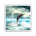 Funny Dolphin Jumping By A Heart Made Of Water Memory Card Reader (Square) 