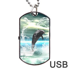 Funny Dolphin Jumping By A Heart Made Of Water Dog Tag Usb Flash (two Sides)  by FantasyWorld7