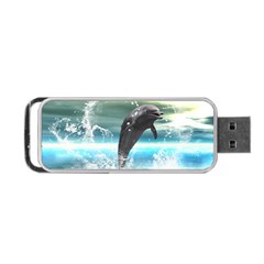 Funny Dolphin Jumping By A Heart Made Of Water Portable Usb Flash (one Side)