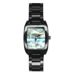 Funny Dolphin Jumping By A Heart Made Of Water Stainless Steel Barrel Watch