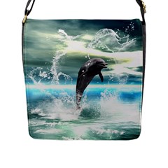 Funny Dolphin Jumping By A Heart Made Of Water Flap Messenger Bag (l) 