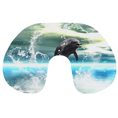 Funny Dolphin Jumping By A Heart Made Of Water Travel Neck Pillows