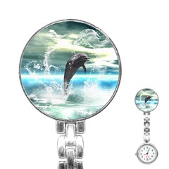 Funny Dolphin Jumping By A Heart Made Of Water Stainless Steel Nurses Watches