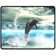 Funny Dolphin Jumping By A Heart Made Of Water Double Sided Fleece Blanket (medium) 