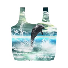 Funny Dolphin Jumping By A Heart Made Of Water Full Print Recycle Bags (m) 